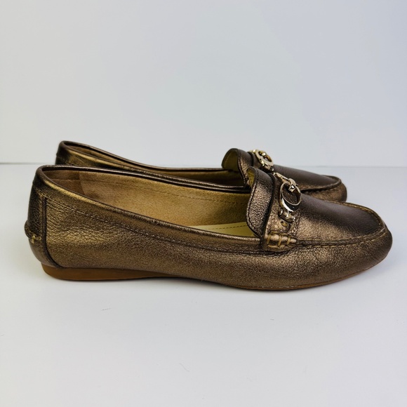 Coach Fortunata Gold-Tone Metallic Leather Loafers Shoes A3791 Women's Size 9B - Picture 3 of 11